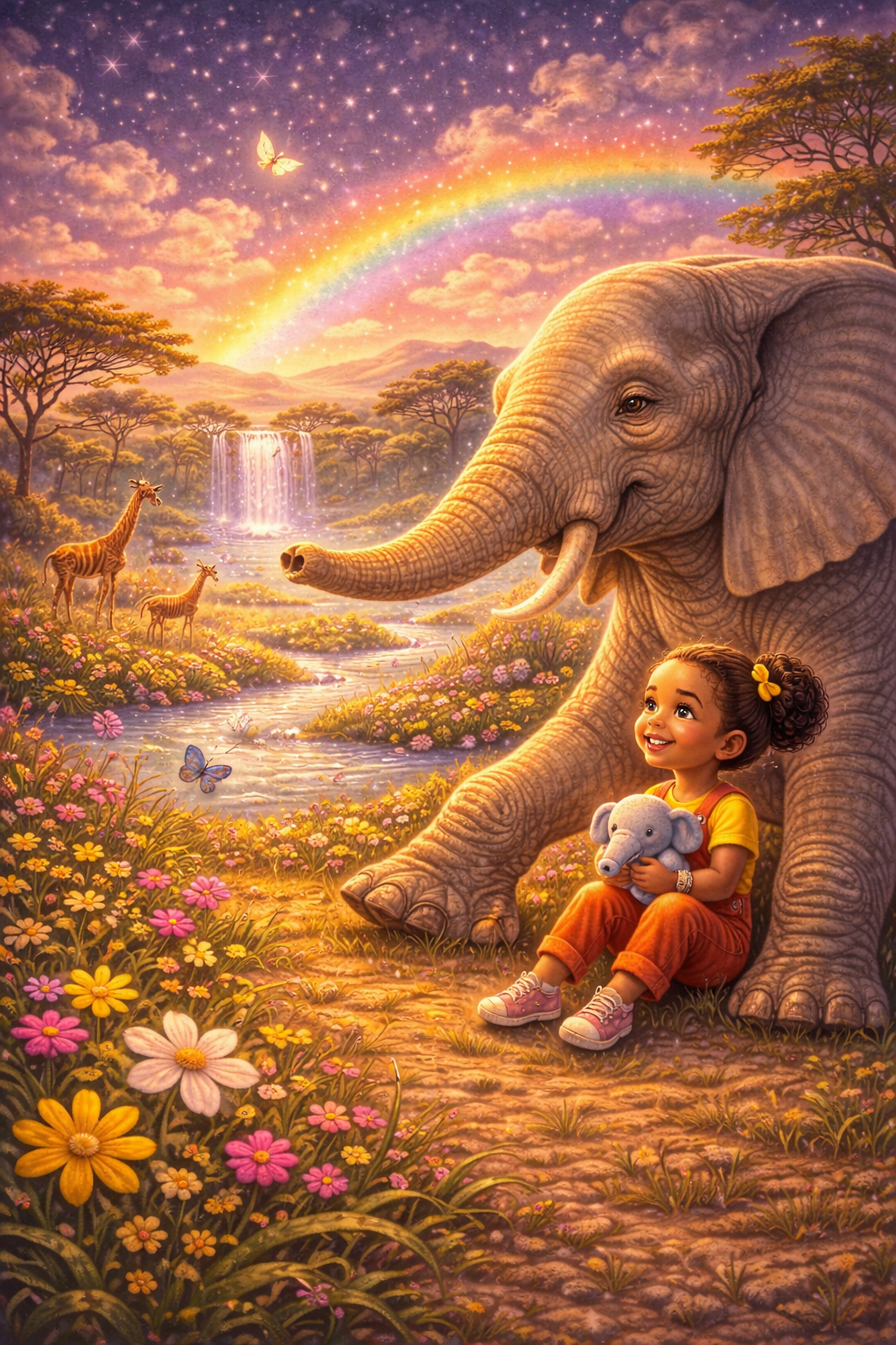Ana dreaming of an elephant in a bedroom scene