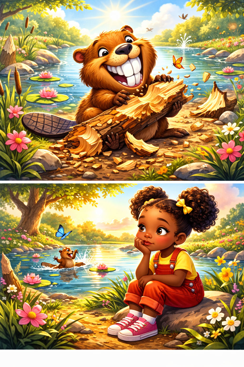 A playful beaver by the river
